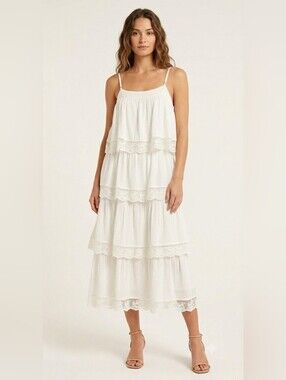 ​Summer of Love Mary Tiered Maxi Dress White Lace NWT Small Boho Cottagecore